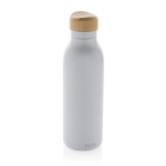 Recycled stainless steel bottle with bamboo lid, 600 ml white colour