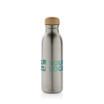Recycled stainless steel bottle with bamboo lid, 600 ml silver colour