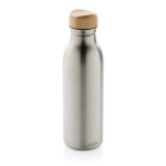 Recycled stainless steel bottle with bamboo lid, 600 ml silver colour