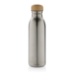 Recycled stainless steel bottle with bamboo lid, 600 ml silver colour