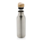 Recycled stainless steel bottle with bamboo lid, 600 ml silver colour