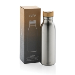 Recycled stainless steel bottle with bamboo lid, 600 ml silver colour