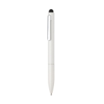 Recycled aluminium pen with stylus and blue ink white colour