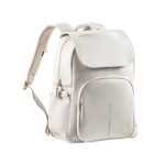 RPET laptop backpack with anti-theft flap and secure zips, 16” beige colour
