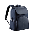 RPET laptop backpack with anti-theft flap and secure zips, 16” navy-blue colour