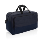 RPET travel bag with large compartment and trolley strap navy-blue colour