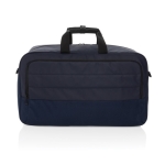 RPET travel bag with large compartment and trolley strap navy-blue colour
