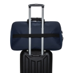 RPET travel bag with large compartment and trolley strap navy-blue colour