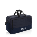 RPET travel bag with large compartment and trolley strap navy-blue colour printing view