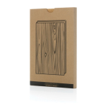 Hardcover notebook with wood grain print, A5, ruled pages brown colour view with box