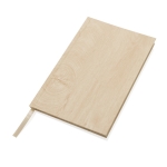 Hardcover notebook with wood grain print, A5, ruled pages light brown colour