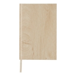 Hardcover notebook with wood grain print, A5, ruled pages light brown colour