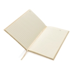 Hardcover notebook with wood grain print, A5, ruled pages light brown colour