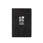 Recycled, branded felt notebook, A5, ruled pages black colour printing view