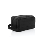Elongated RPET toiletry bag with two pockets and handle black colour