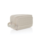 Elongated RPET toiletry bag with two pockets and handle beige colour