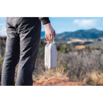 Elongated RPET toiletry bag with two pockets and handle beige colour ambient view