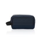 Elongated RPET toiletry bag with two pockets and handle navy-blue colour