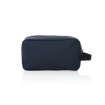 Elongated RPET toiletry bag with two pockets and handle navy-blue colour