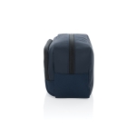 Elongated RPET toiletry bag with two pockets and handle navy-blue colour