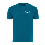 Unisex slim-fit T-shirt in recycled cotton, 160 g/m² blue gray colour view with logo