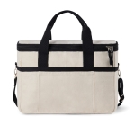 Recycled cotton cooler bag with shoulder strap and handles off white colour