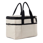 Recycled cotton cooler bag with shoulder strap and handles off white colour