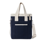 Recycled cotton cooler bag with shoulder strap and handles navy-blue colour