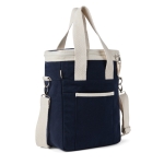 Recycled cotton cooler bag with shoulder strap and handles navy-blue colour