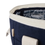 Recycled cotton cooler bag with shoulder strap and handles navy-blue colour
