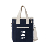 Recycled cotton cooler bag with shoulder strap and handles navy-blue colour