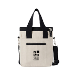 Recycled cotton cooler bag with shoulder strap and handles off white colour printing view