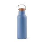 Recycled stainless steel bottle with wooden lid and handle, 580 ml blue colour