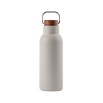Recycled stainless steel bottle with wooden lid and handle, 580 ml grey colour
