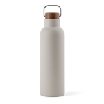Recycled stainless steel bottle with wooden lid and handle, 800 ml grey colour