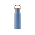 Recycled stainless steel bottle with wooden lid and handle, 300 ml blue colour