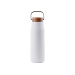 Recycled stainless steel bottle with wooden lid and handle, 300 ml white colour
