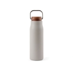 Recycled stainless steel bottle with wooden lid and handle, 300 ml grey colour