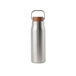 Recycled stainless steel bottle with wooden lid and handle, 300 ml silver colour