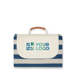 Foldable RPET picnic blanket with synthetic leather details navy-blue colour