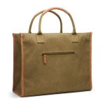 Large recycled canvas office bag with laptop pocket green colour