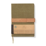 Recycled canvas notebook with magnetic strap, A5, ruled pages green colour