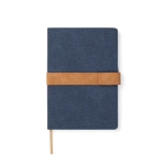 Recycled canvas notebook with magnetic strap, A5, ruled pages navy-blue colour