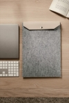 Recycled felt laptop sleeve with flap closure, 17” grey colour