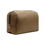 Recycled synthetic leather travel toiletry bag with full zip brown colour