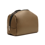 Recycled synthetic leather travel toiletry bag with full zip brown colour