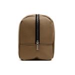 Recycled synthetic leather travel toiletry bag with full zip brown colour