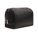 Recycled synthetic leather travel toiletry bag with full zip black colour