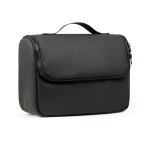Water-repellent synthetic leather travel toiletry bag with handle black colour