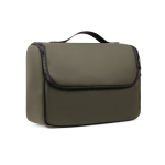Water-repellent synthetic leather travel toiletry bag with handle green colour